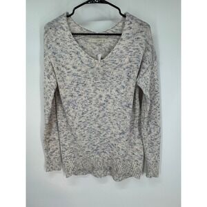 LOFT‎  Women's XS Cotton Blend Long Sleeve V-Neck Sweater Gray Speckled Pullover